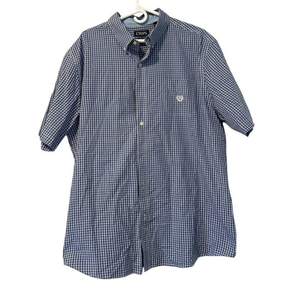 Chaps Easy Care Button Down Shirt Mens‎ XXL Short Sleeve Blue White Preppy City - Picture 1 of 14